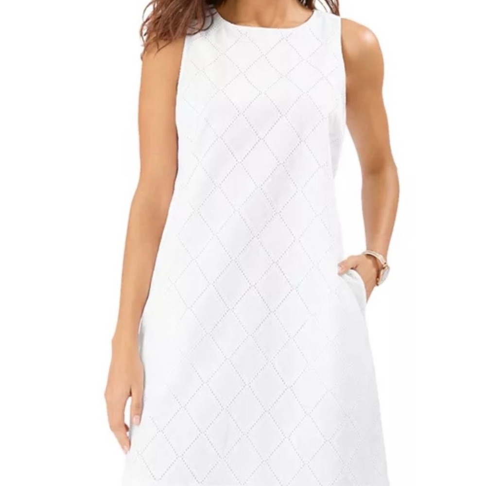 Tommy Bahama Villa View Short Dress White Cotton Eyelet Womens Large READ